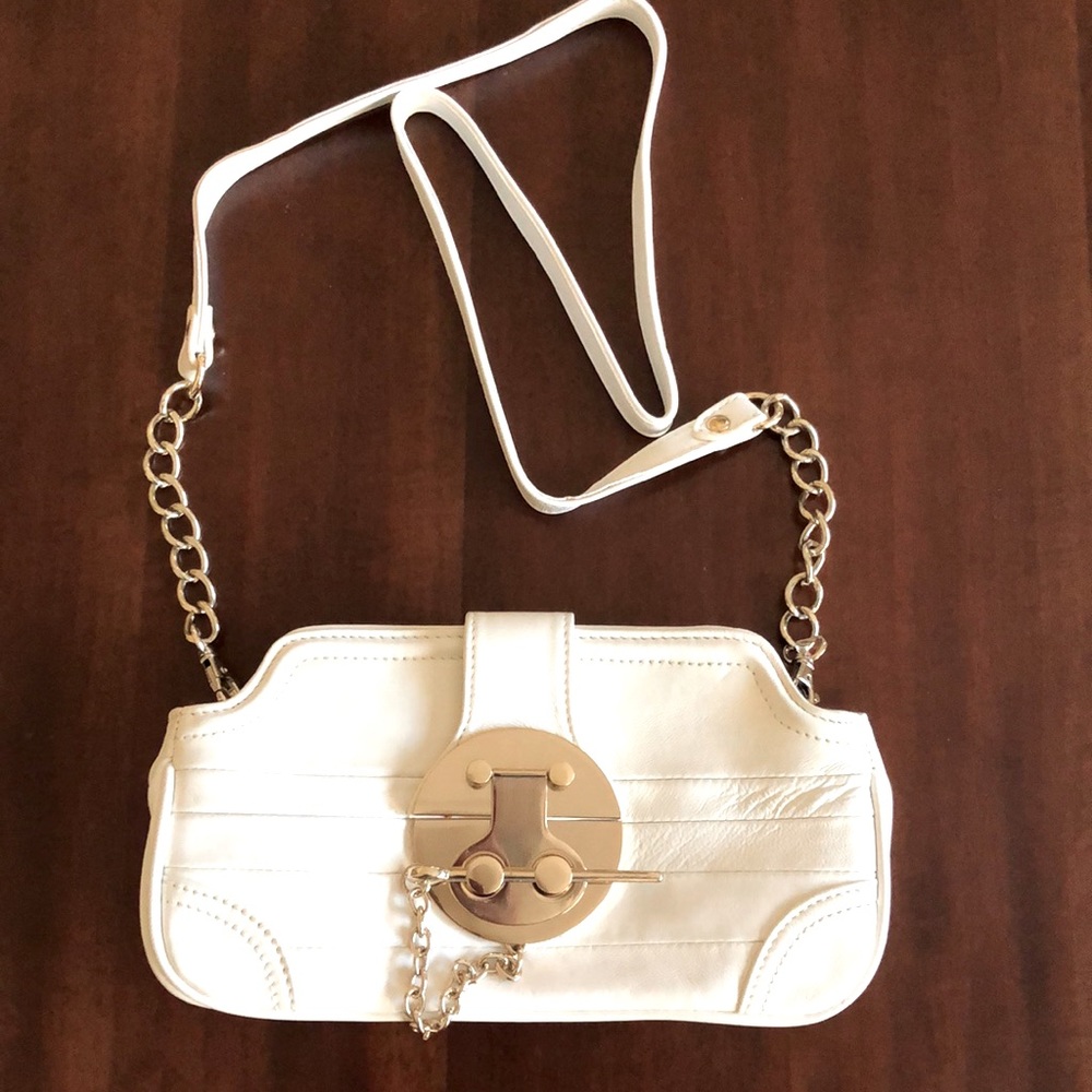 Bebe lamb leather chain lock white shoulder bag